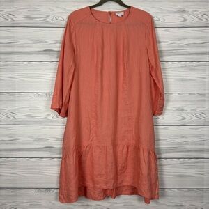 J. Jill Love Linen Coral Apricot Peach Ruffle Hem 100% Linen Dress Size Large